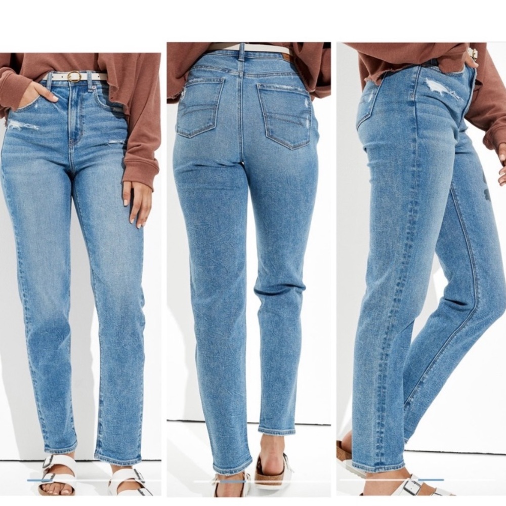 American Eagle Stretch High Rise Straight
Leg Mom Jeans, Size 2